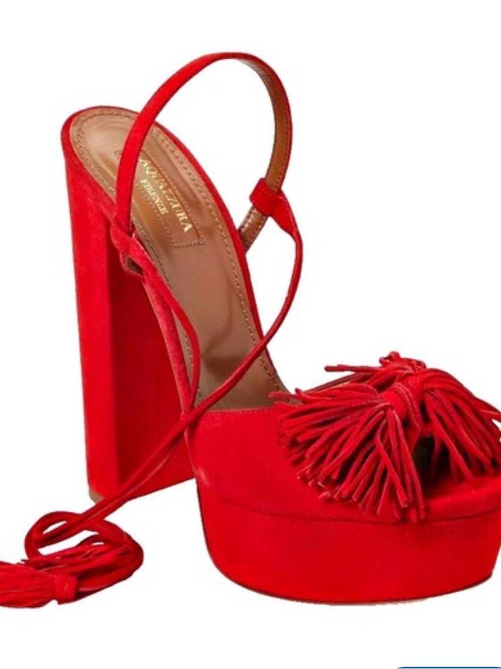 Aquazzura Red Suede Tassel Platform Block Heel Sandals